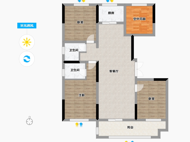 湖南省-长沙市-宇业东方红郡-106.92-户型库-采光通风