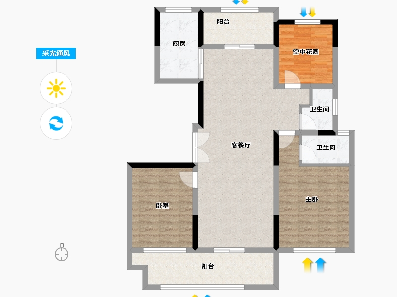 湖南省-长沙市-宇业东方红郡-103.54-户型库-采光通风