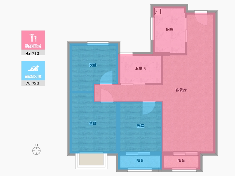 陕西省-咸阳市-南飞鸿·云境·澜湾-64.84-户型库-动静分区