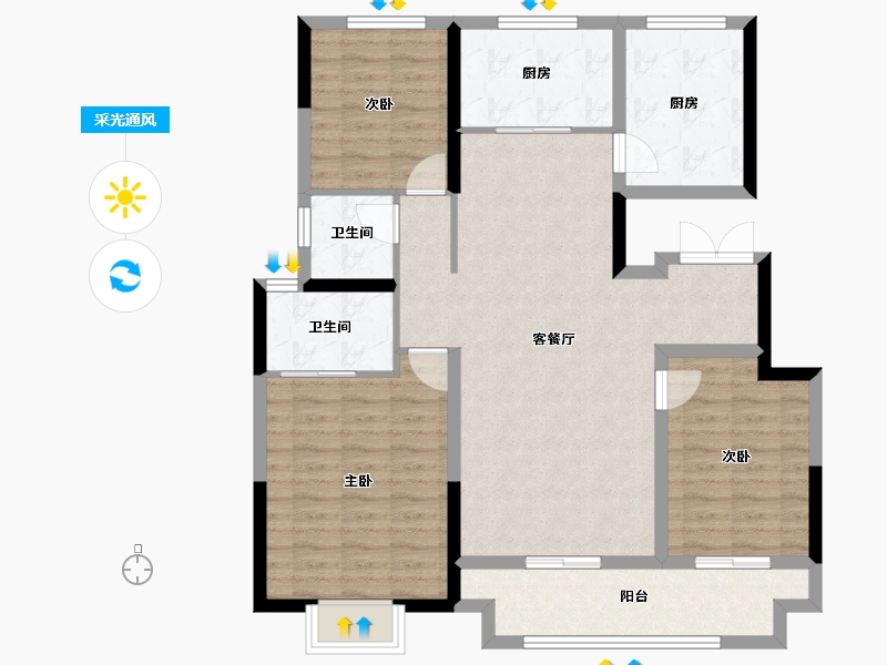 陕西省-咸阳市-合创君悦府-104.12-户型库-采光通风