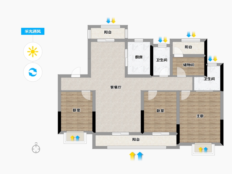 湖南省-长沙市-兆基璟宸府-104.36-户型库-采光通风