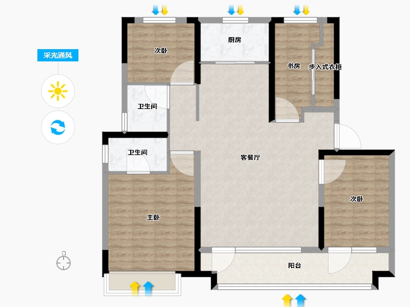 山东省-烟台市-世茂揽樾-114.34-户型库-采光通风