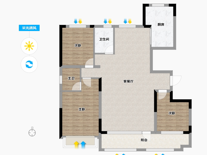 山东省-潍坊市-恒信中梁天阙府-109.60-户型库-采光通风