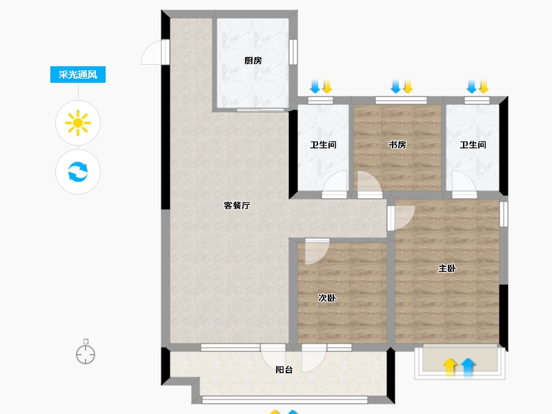 山东省-青岛市-绿地国科健康科技小镇-86.40-户型库-采光通风