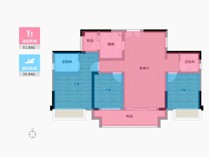 重庆-重庆市-龙兴国际生态新城-77.67-户型库-动静分区