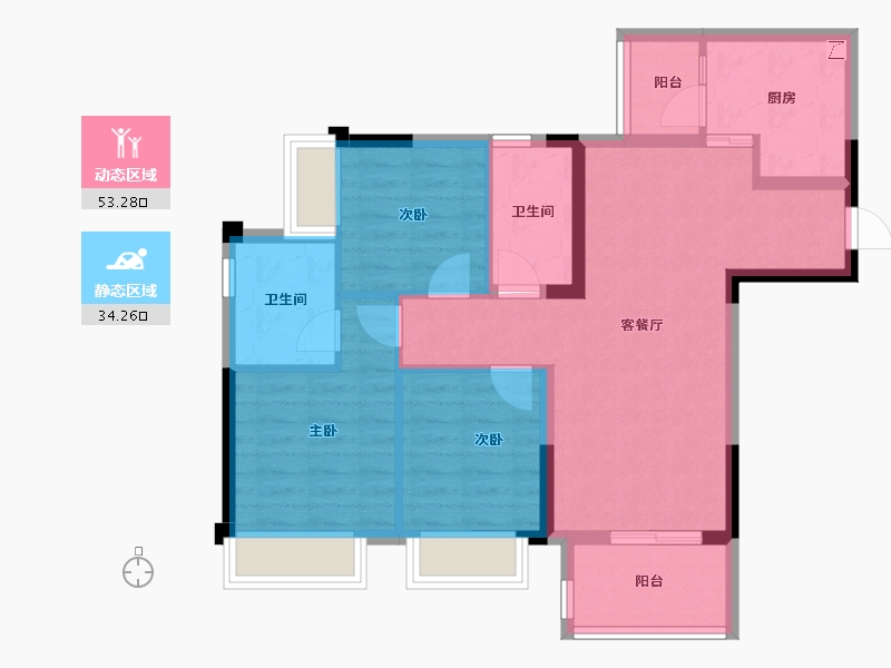 重庆-重庆市-龙兴国际生态新城-77.49-户型库-动静分区