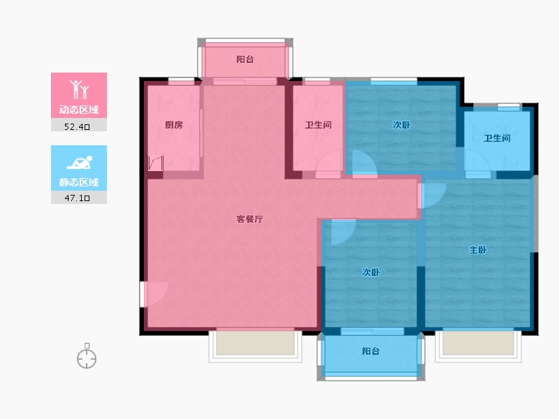 陕西省-西安市-隆源国际城·悦启-88.63-户型库-动静分区