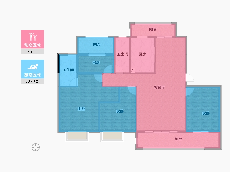 湖南省-长沙市-中建亮月湖-129.88-户型库-动静分区