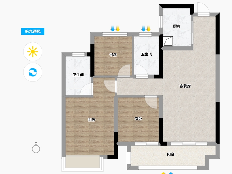 浙江省-绍兴市-佳源湖映江南-76.00-户型库-采光通风