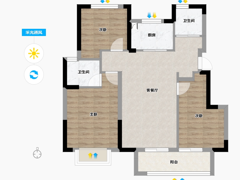 浙江省-宁波市-光语云著-74.41-户型库-采光通风