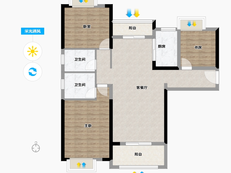 湖北省-武汉市-中建御景星城-96.86-户型库-采光通风