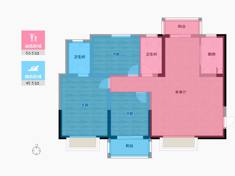 陕西省-西安市-隆源国际城·悦启-85.22-户型库-动静分区