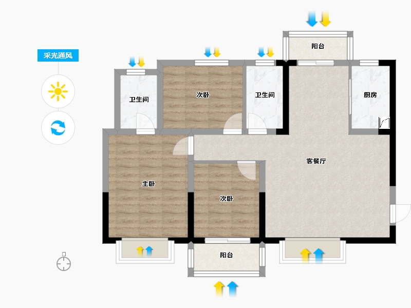 陕西省-西安市-隆源国际城·悦启-85.22-户型库-采光通风