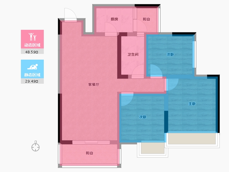 重庆-重庆市-银河公园山水-68.28-户型库-动静分区