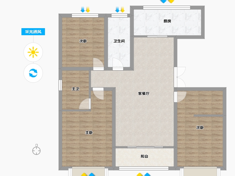 山东省-潍坊市-城投麓台雅园-107.01-户型库-采光通风