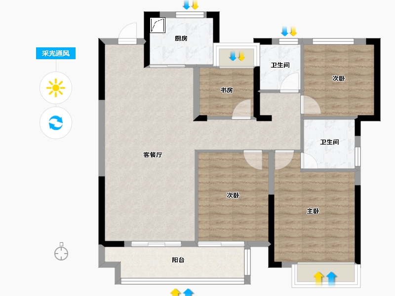 浙江省-绍兴市-佳源湖映江南-96.00-户型库-采光通风