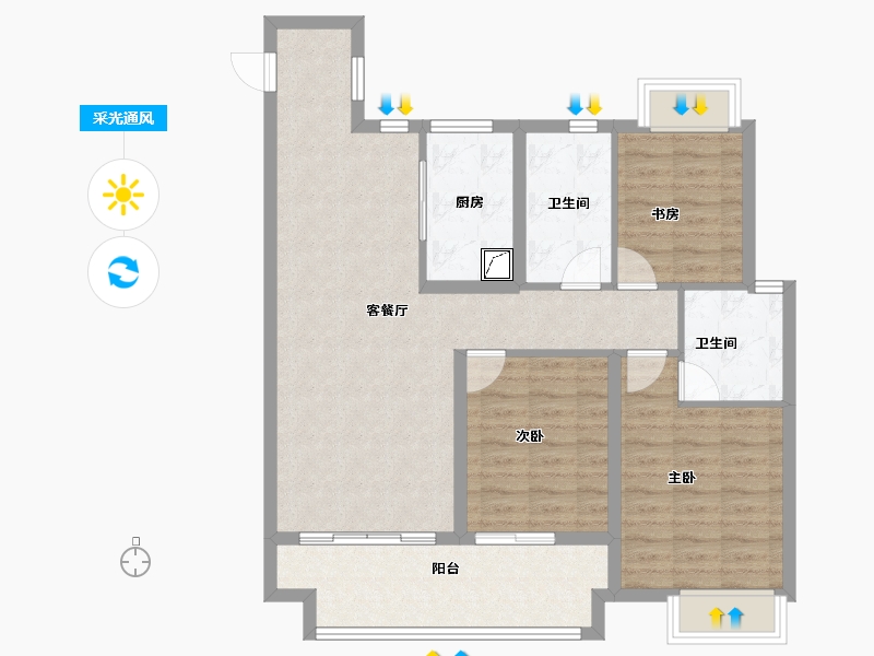 江苏省-无锡市-新力翡翠湾-92.25-户型库-采光通风