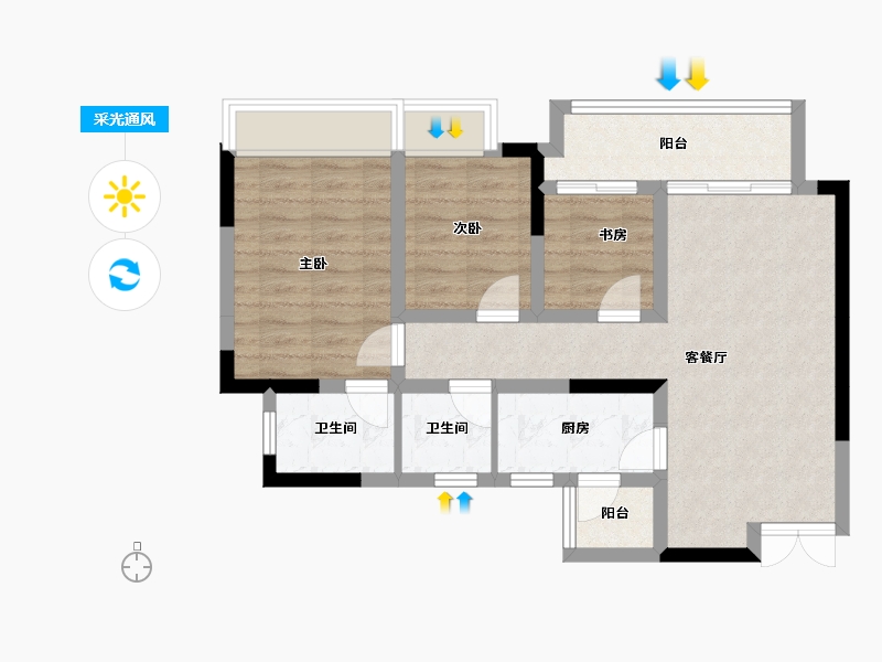 重庆-重庆市-中建滨江星城-68.95-户型库-采光通风