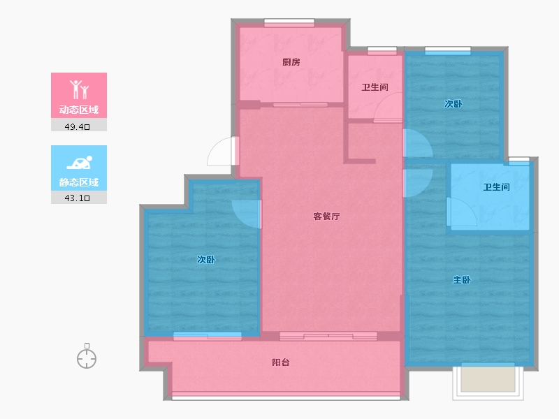 浙江省-宁波市-红星紫御半岛-84.00-户型库-动静分区