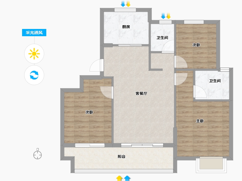 浙江省-宁波市-红星紫御半岛-84.00-户型库-采光通风