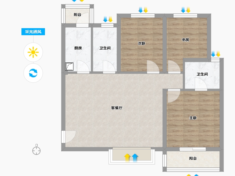 陕西省-西安市-隆源国际城·悦启-77.34-户型库-采光通风