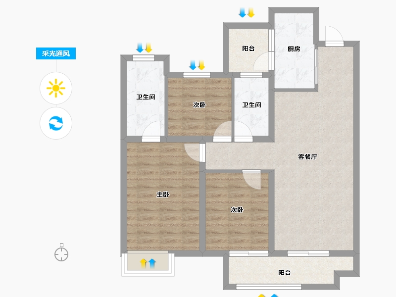 陕西省-西安市-陕建荣华臻萃府-84.20-户型库-采光通风