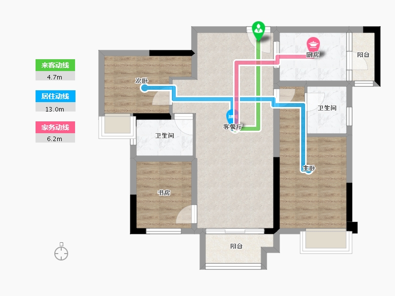 重庆-重庆市-雅居乐九龙雅郡-77.14-户型库-动静线