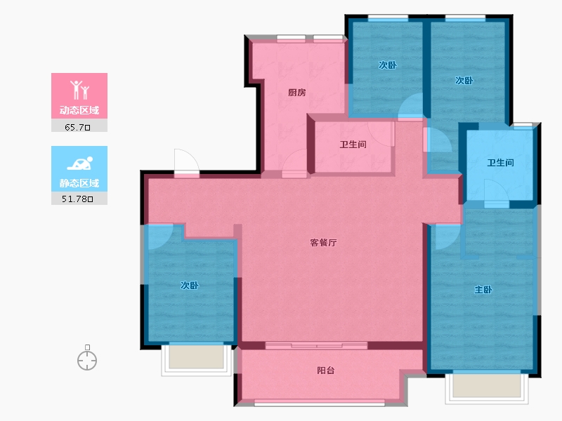 陕西省-西安市-陕建荣华臻萃府-104.00-户型库-动静分区