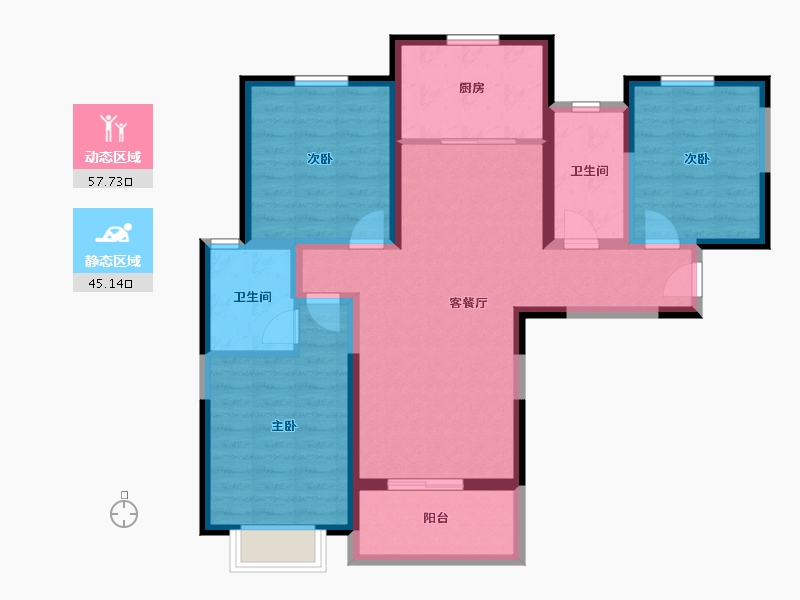 陕西省-西安市-阳光城翡丽曲江-91.20-户型库-动静分区