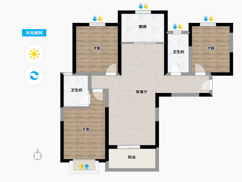 陕西省-西安市-阳光城翡丽曲江-91.20-户型库-采光通风