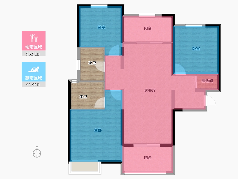 陕西省-西安市-阳光城翡丽曲江-96.80-户型库-动静分区