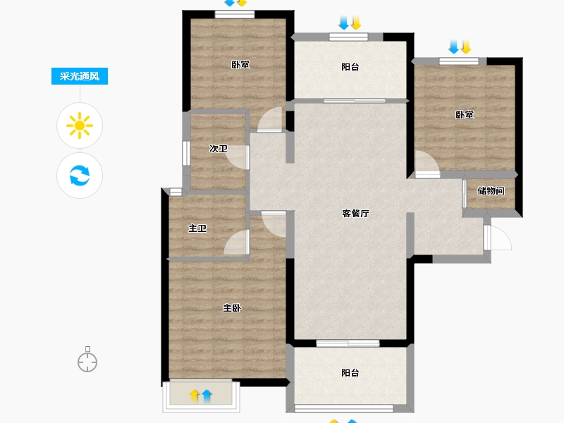 陕西省-西安市-阳光城翡丽曲江-96.80-户型库-采光通风