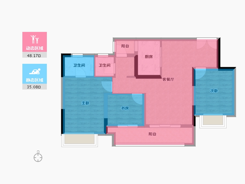 重庆-重庆市-中粮祥云赋-73.58-户型库-动静分区