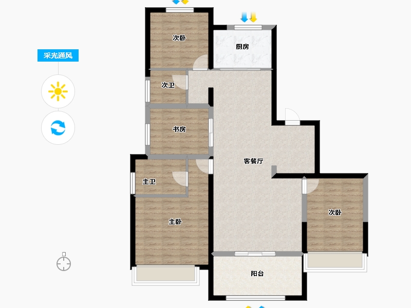 陕西省-西安市-朗诗乐府-114.40-户型库-采光通风