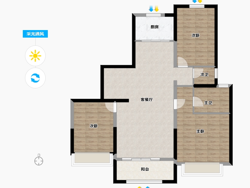 陕西省-西安市-朗诗乐府-107.20-户型库-采光通风