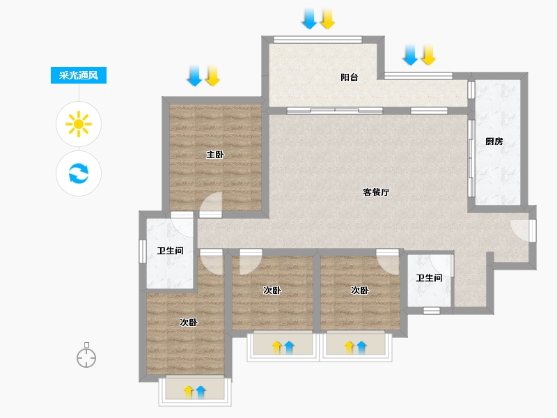 重庆-重庆市-中央雲璟-103.25-户型库-采光通风