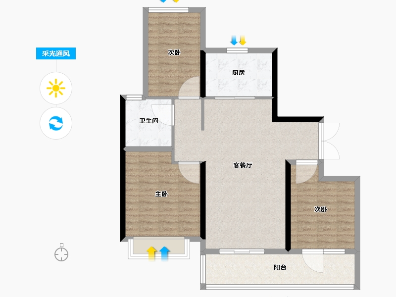 山东省-青岛市-灵山湾龙玺-94.41-户型库-采光通风