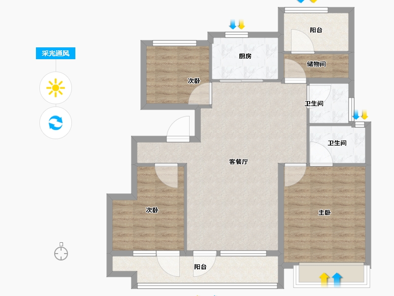 山东省-青岛市-凯景领盛豪庭-93.61-户型库-采光通风