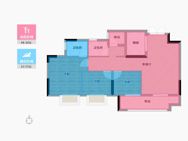 重庆-重庆市-海成北宸上院-70.57-户型库-动静分区