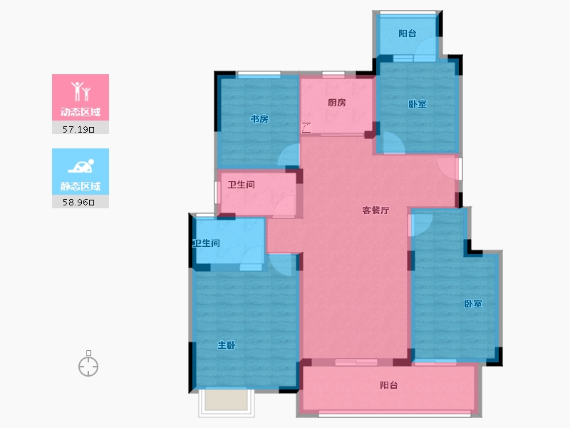 湖南省-长沙市-珠江四方印-103.83-户型库-动静分区