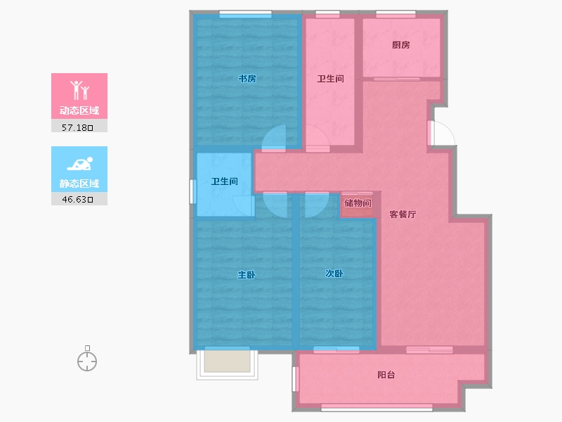 江苏省-徐州市-朋湖苑-91.87-户型库-动静分区