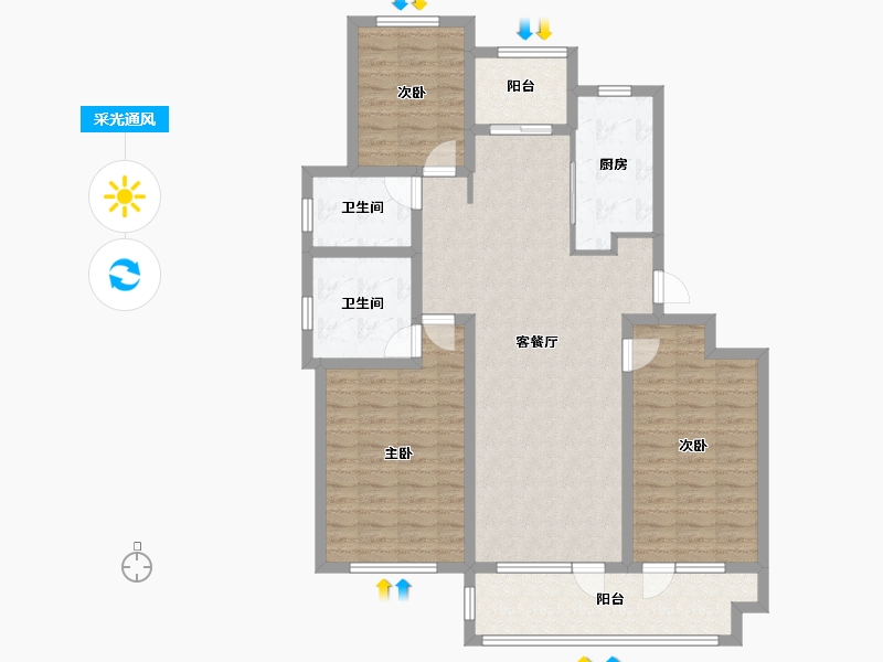 山东省-青岛市-裕东新府-110.40-户型库-采光通风