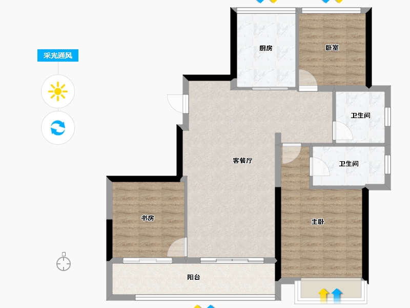 浙江省-金华市-​绿城晓风印月-93.60-户型库-采光通风