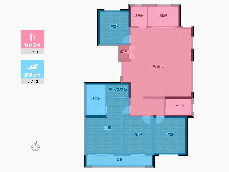 山东省-青岛市-蓝城玉蘭公馆-134.42-户型库-动静分区