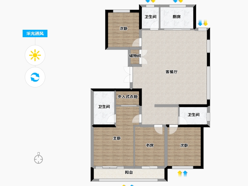 山东省-青岛市-蓝城玉蘭公馆-134.42-户型库-采光通风