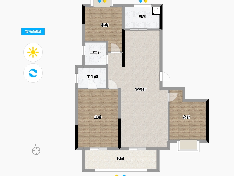 江苏省-徐州市-世茂云泽苑-106.15-户型库-采光通风