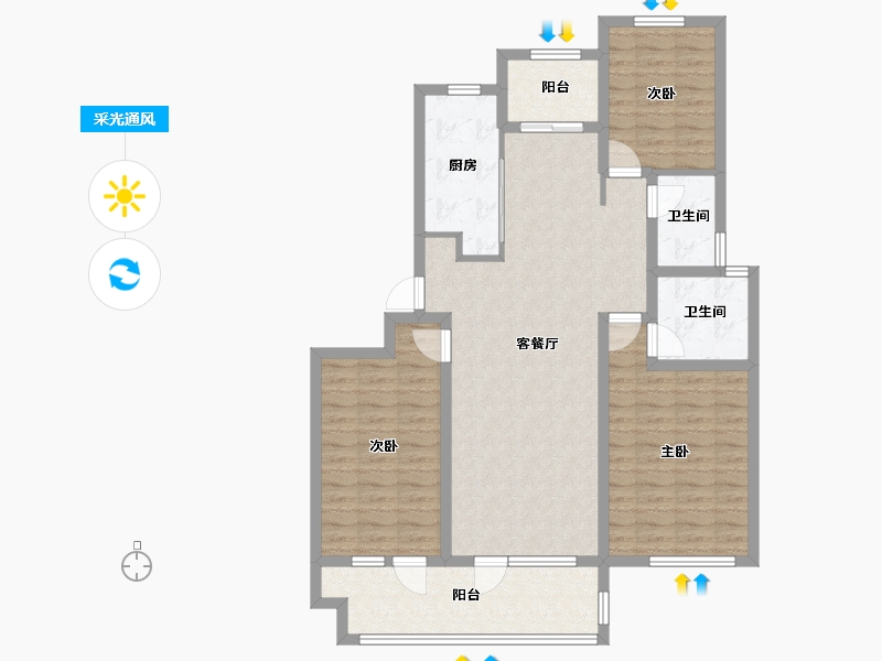 山东省-青岛市-裕东新府-107.99-户型库-采光通风