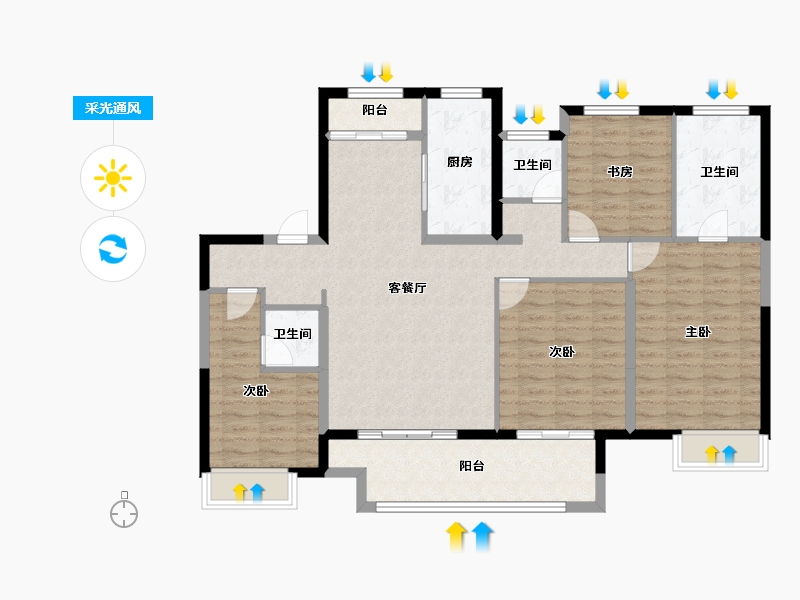 陕西省-西安市-陕建荣华臻萃府-118.40-户型库-采光通风