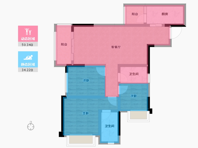 重庆-重庆市-雅居乐九龙雅郡-74.10-户型库-动静分区