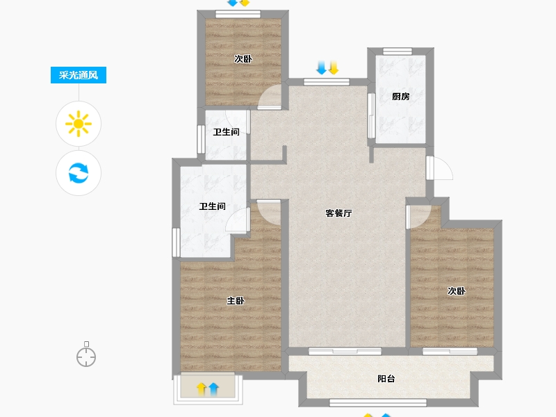 陕西省-西安市-陕建荣华臻萃府-92.00-户型库-采光通风